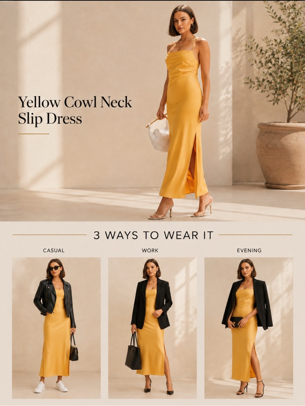 Sydney Yellow Satin Straight Neck Slip Maxi Dress Size Medium